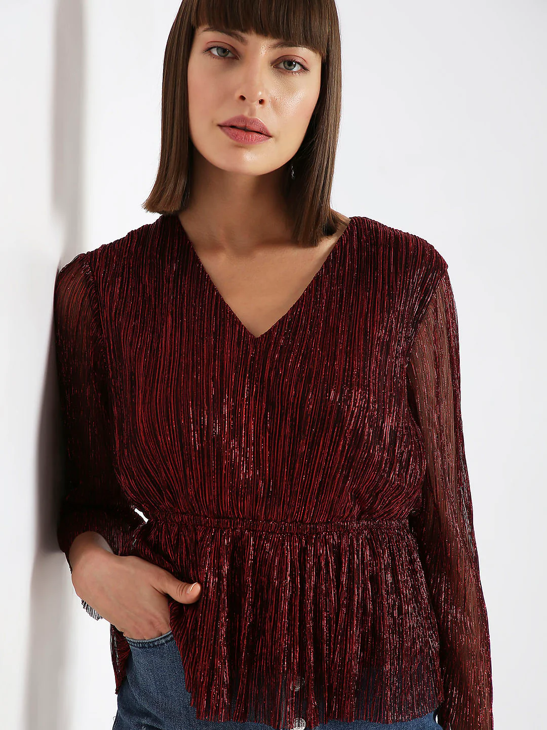 Red Textured Lurex Top - Image 6