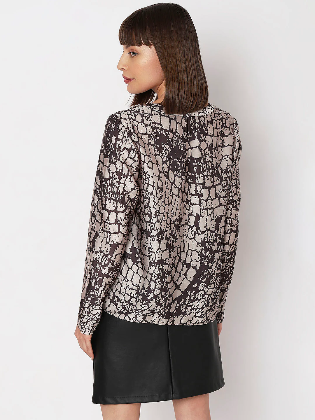 Brown Printed Cowl Neck Top - Image 4