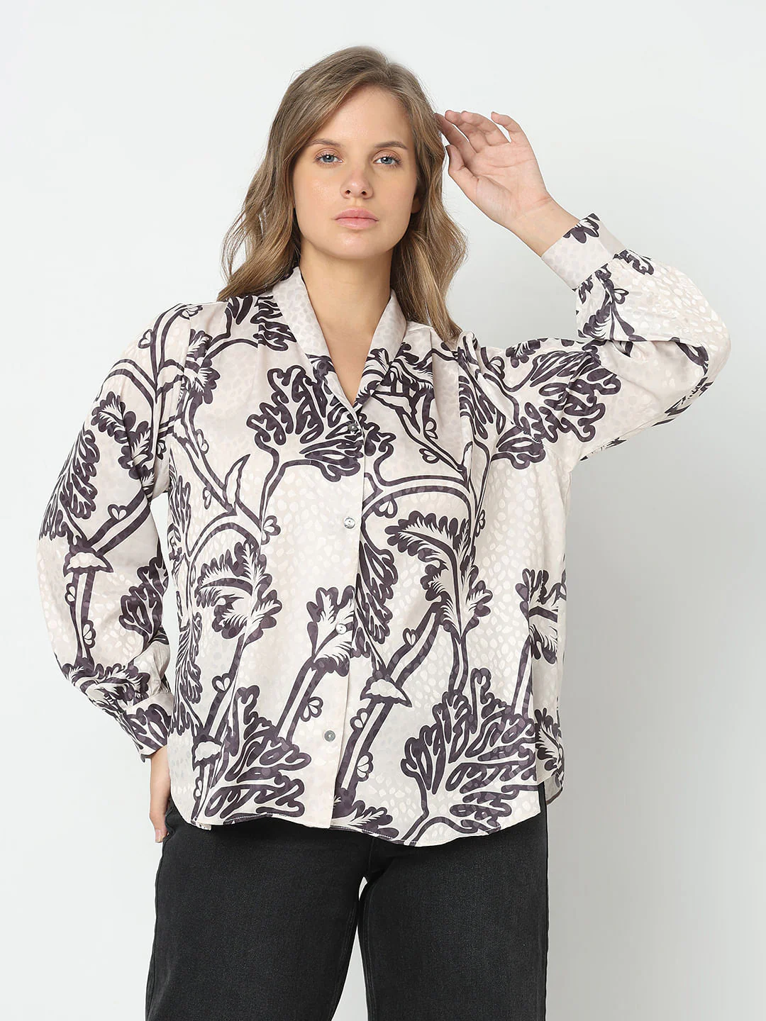 Curve Off-White Printed Satin Top - Image 2