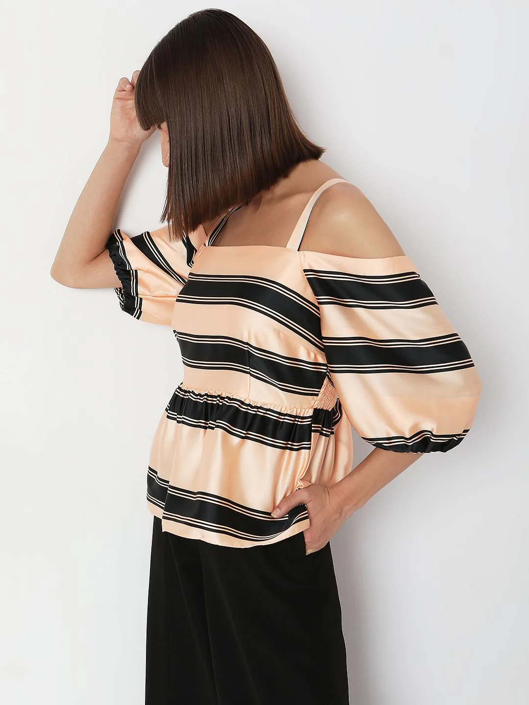 Peach Striped Cold-Shoulder Top - Image 3