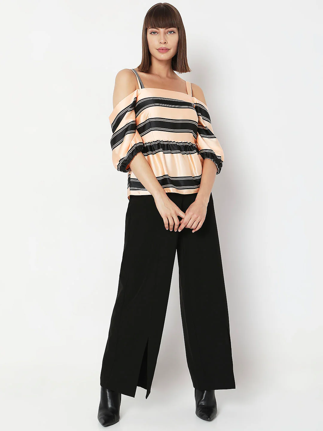 Peach Striped Cold-Shoulder Top - Image 5