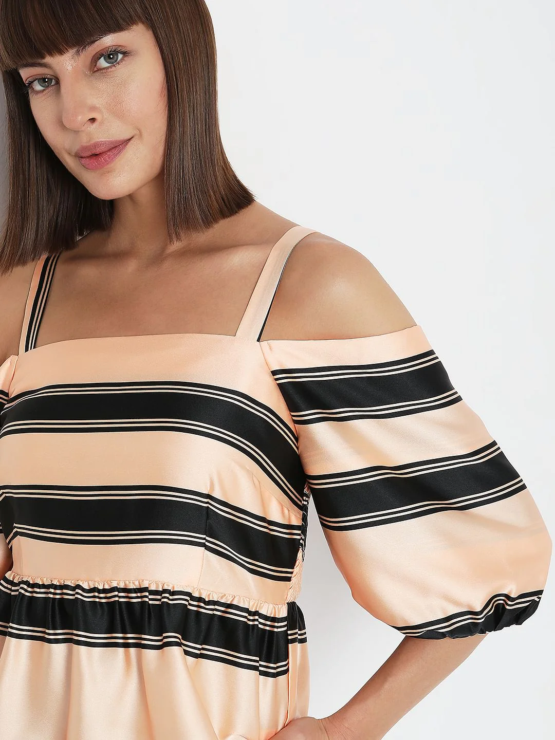 Peach Striped Cold-Shoulder Top - Image 6