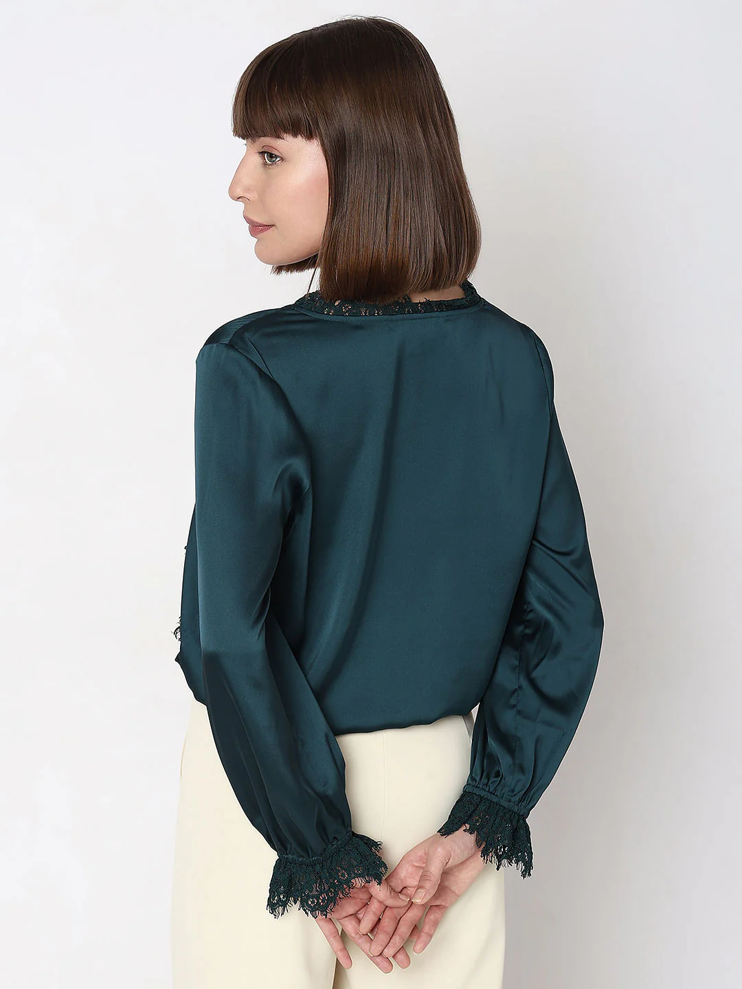 Dark Green Lace Trim Co-Ord Set Top - Image 4