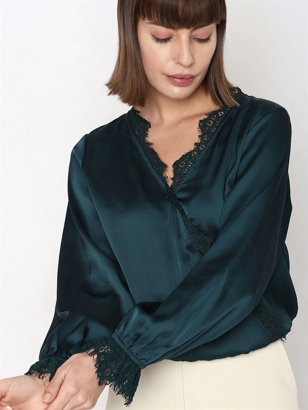 Dark Green Lace Trim Co-Ord Set Top - Image 6