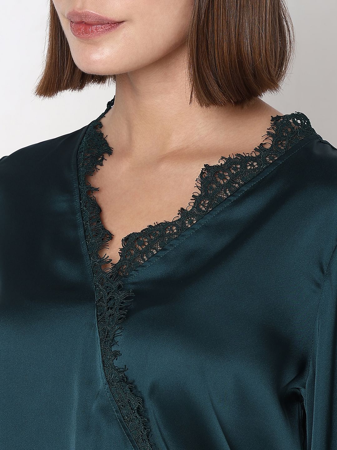 Dark Green Lace Trim Co-Ord Set Top - Image 8