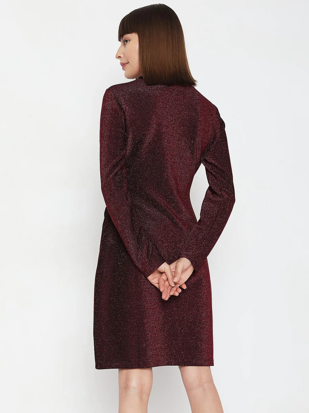 Wine Red Shimmer Wrap Dress - Image 4