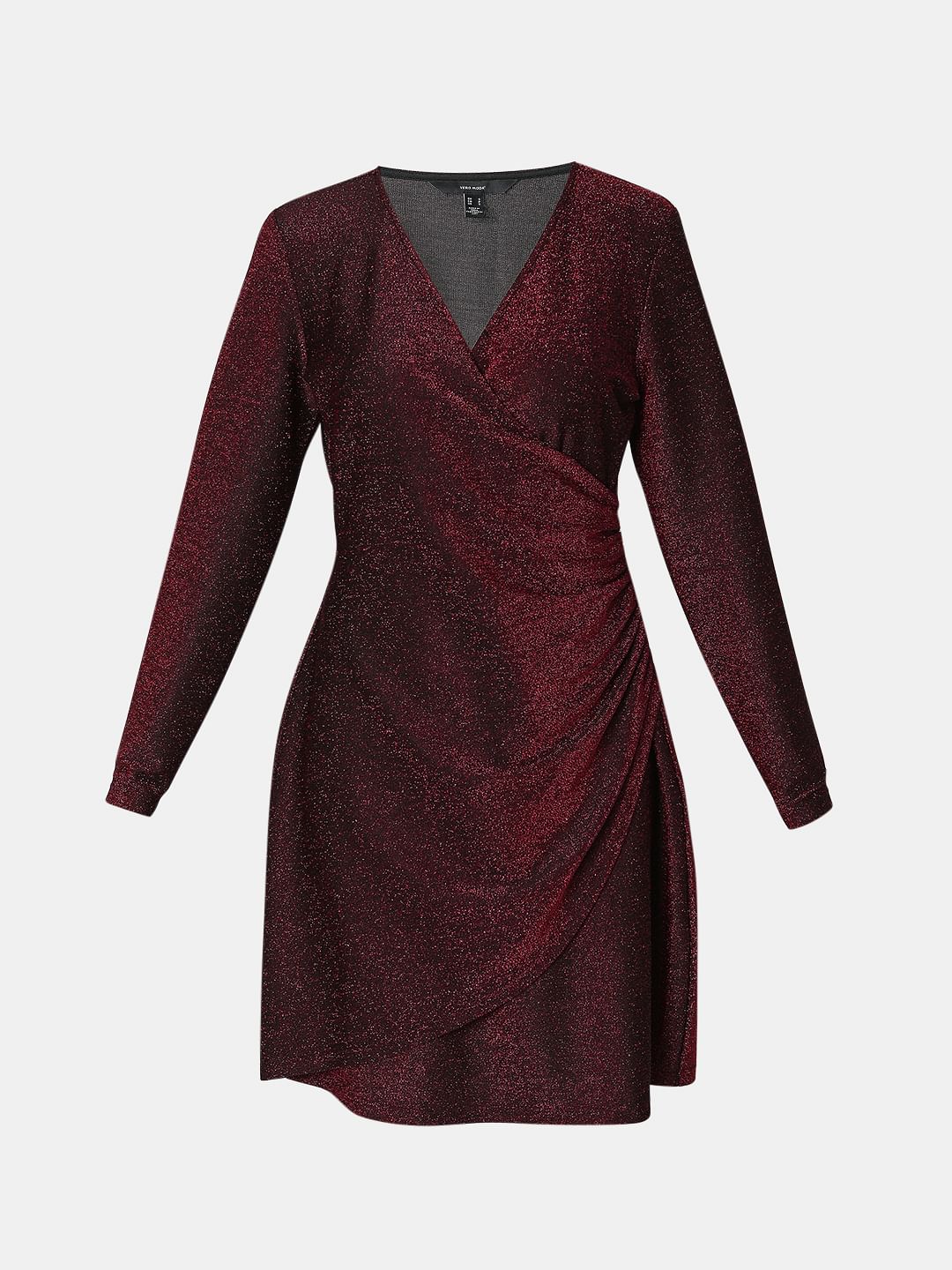 Wine Red Shimmer Wrap Dress - Image 7