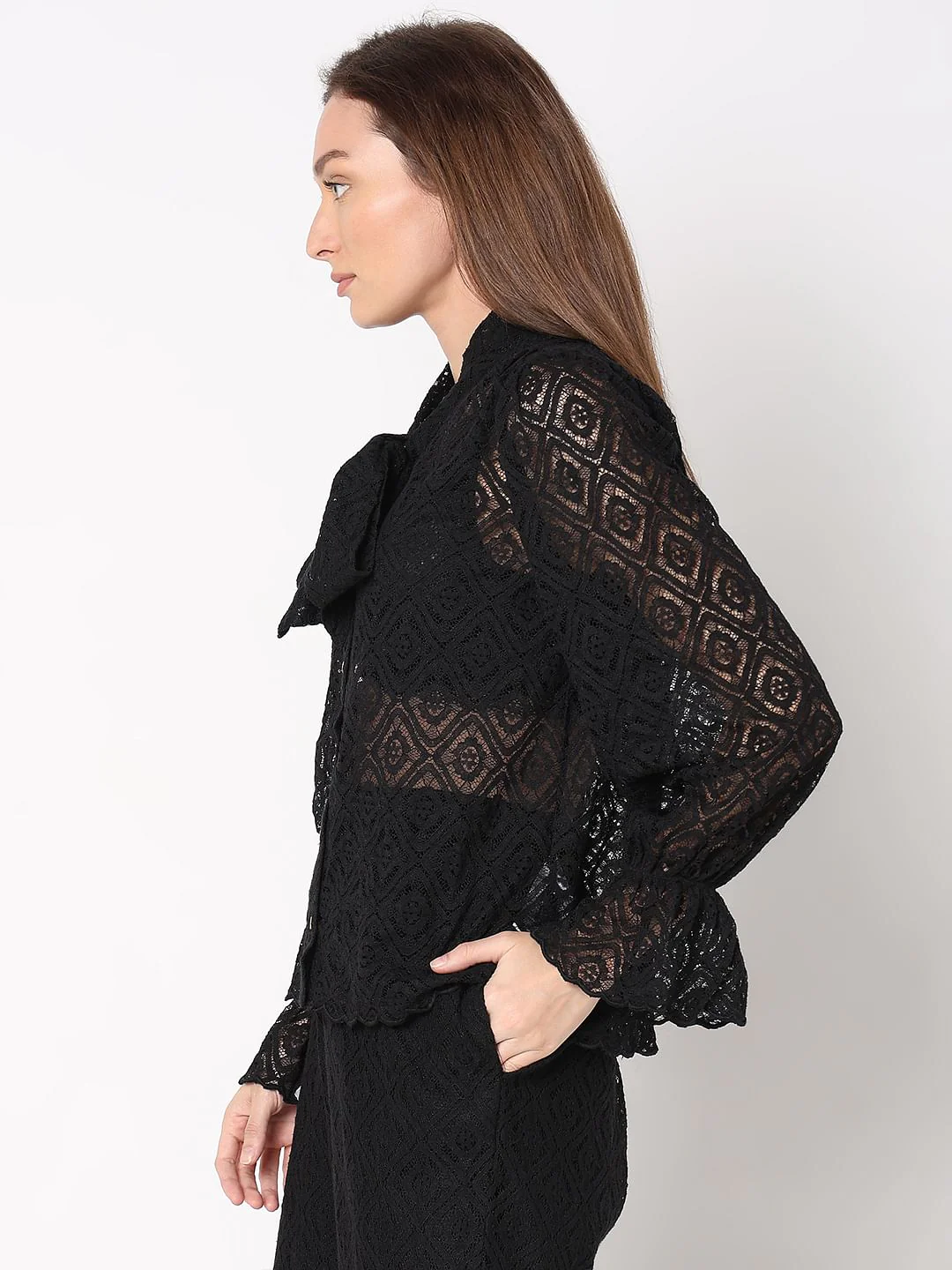 Black Lace Tie-Up Shirt - Image 3