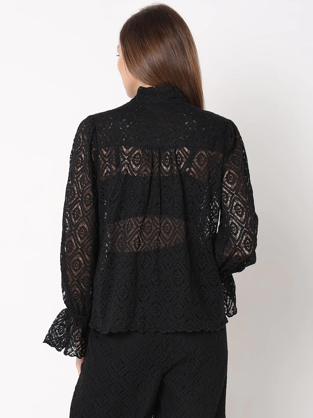 Black Lace Tie-Up Shirt - Image 4