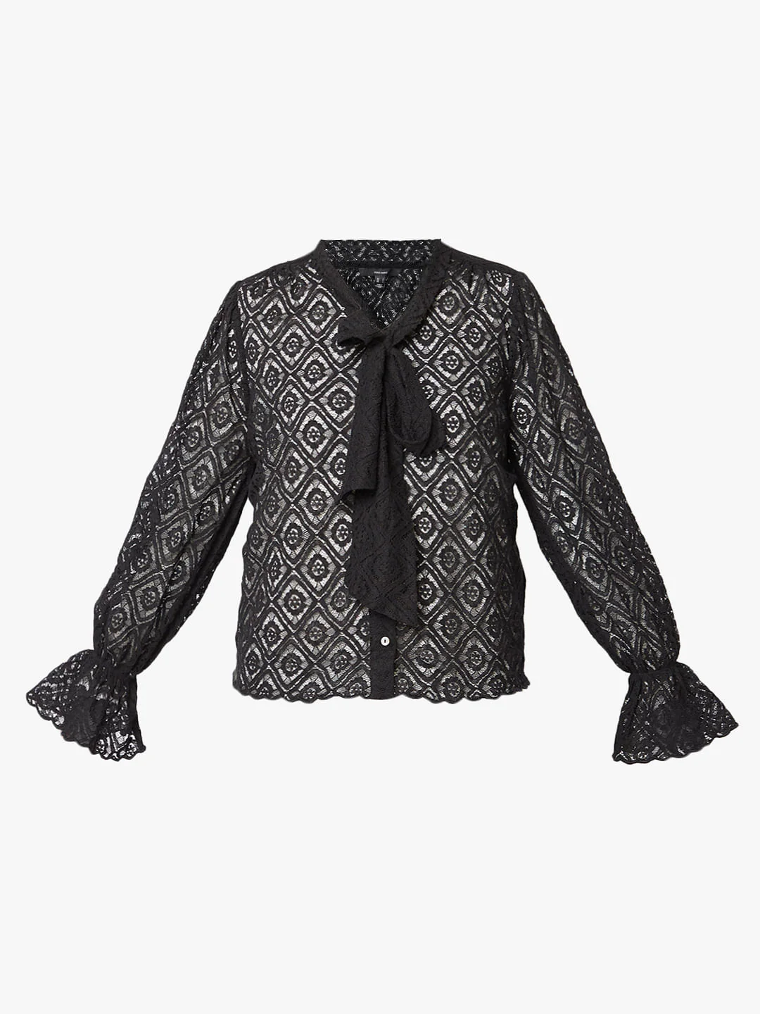 Black Lace Tie-Up Shirt - Image 7