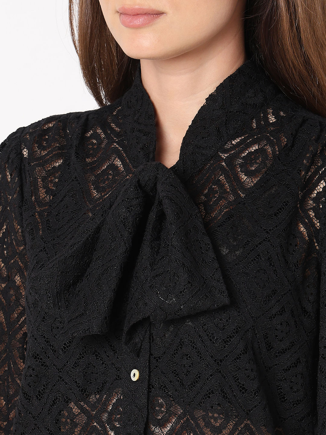 Black Lace Tie-Up Shirt - Image 8