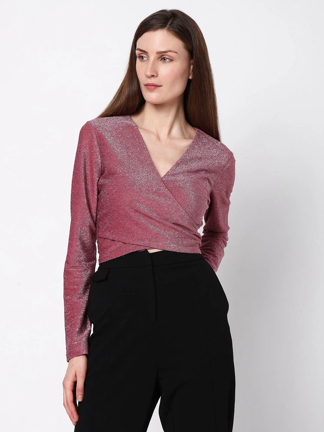 Pink Lurex Knit Wrap Top - Image 2