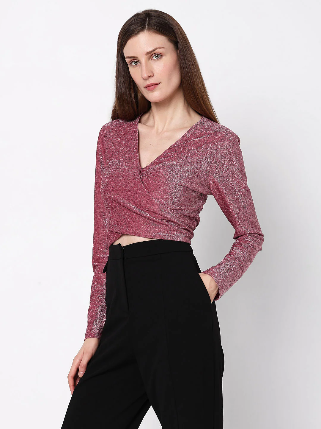 Pink Lurex Knit Wrap Top - Image 3