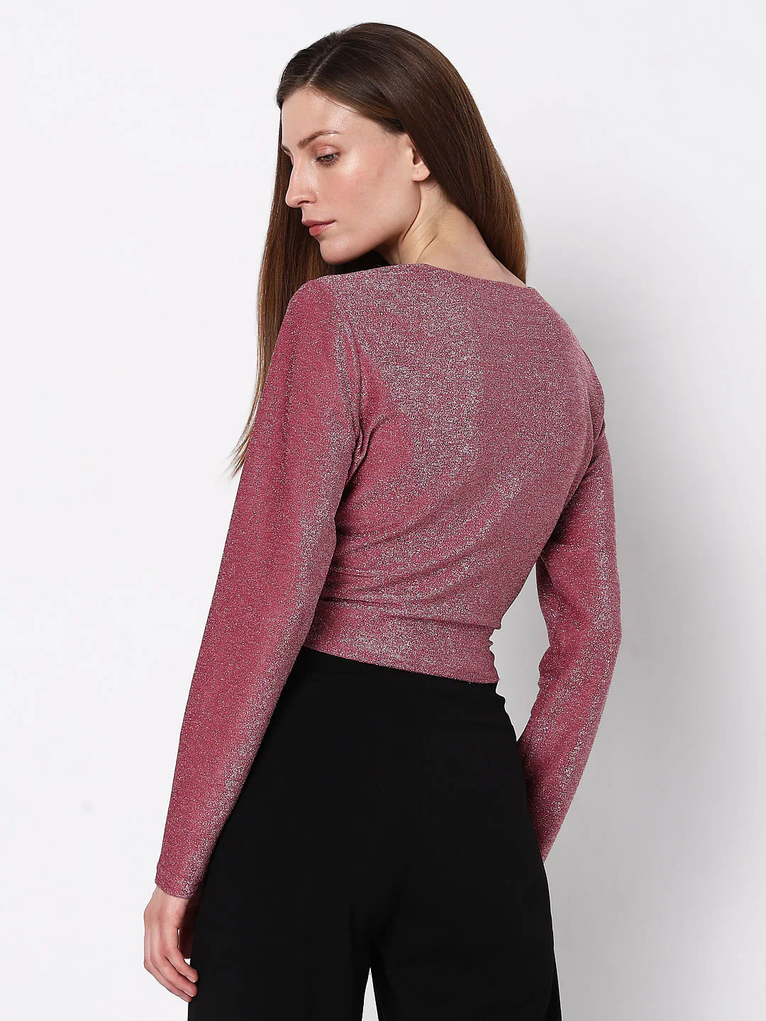Pink Lurex Knit Wrap Top - Image 4