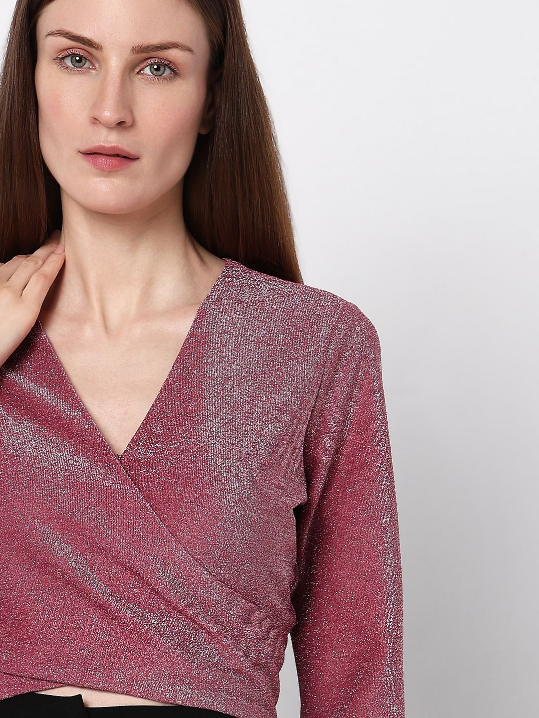 Pink Lurex Knit Wrap Top - Image 6