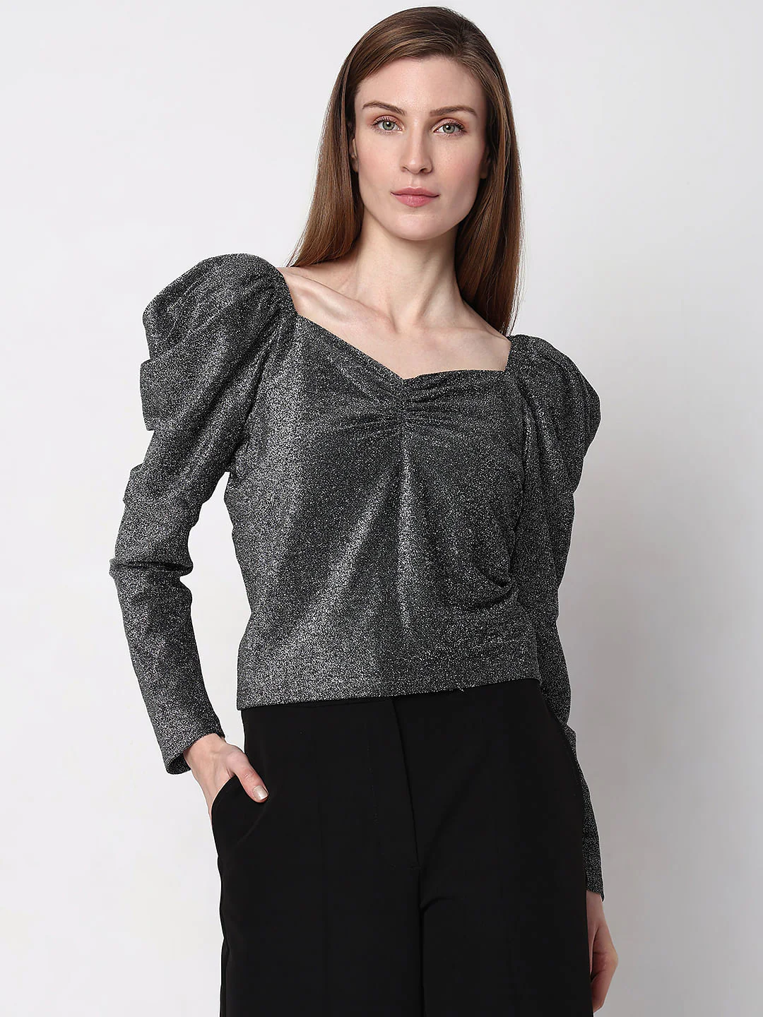 Black Metallic Shimmer Top - Image 2