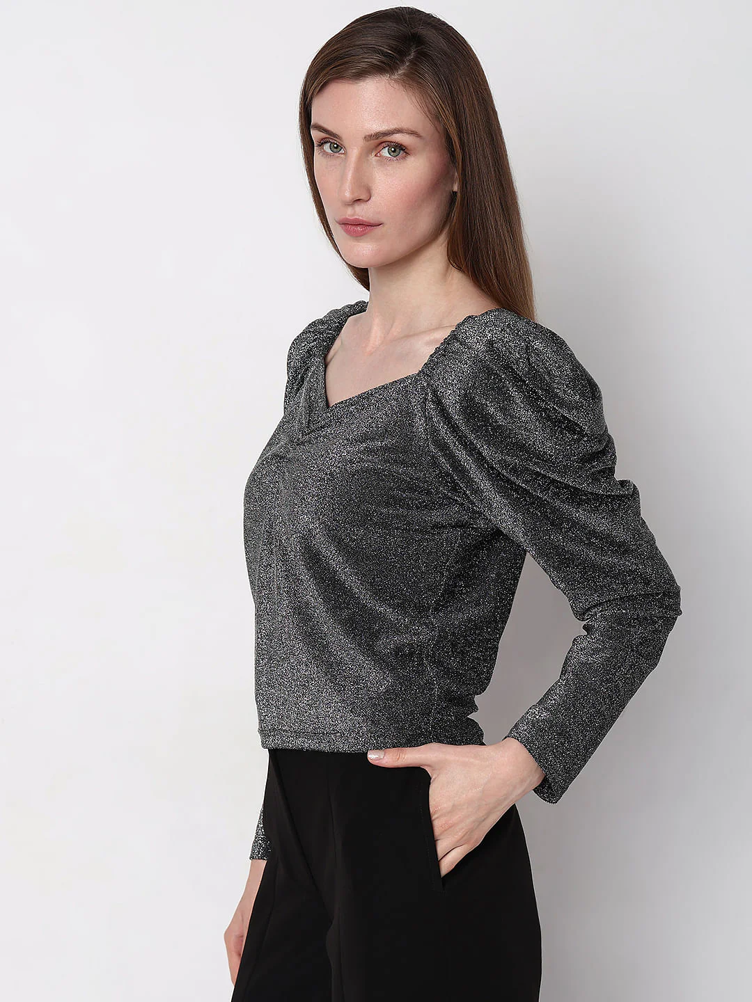 Black Metallic Shimmer Top - Image 3