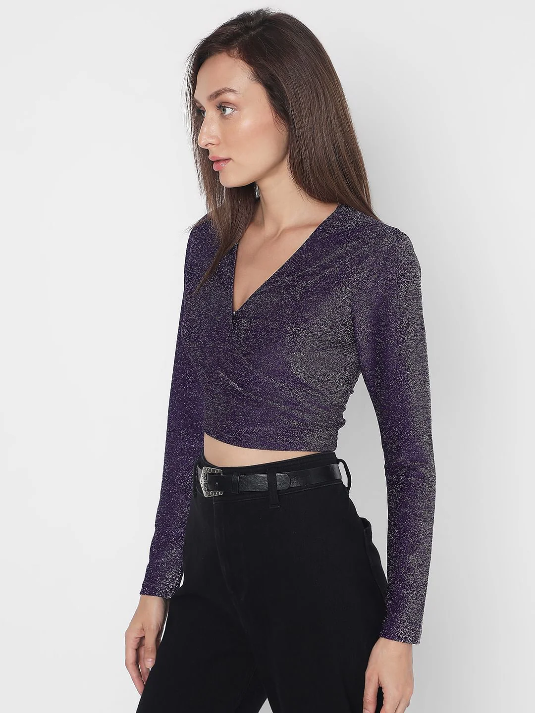 Purple Lurex Shimmer Wrap Top - Image 3