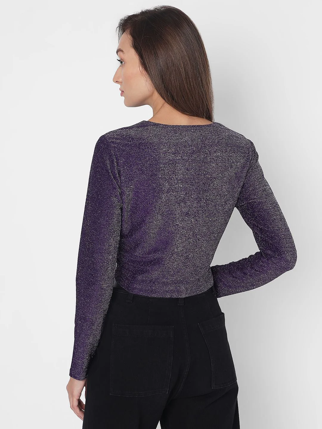 Purple Lurex Shimmer Wrap Top - Image 4