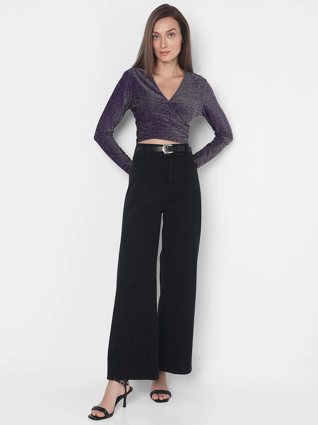 Purple Lurex Shimmer Wrap Top - Image 5