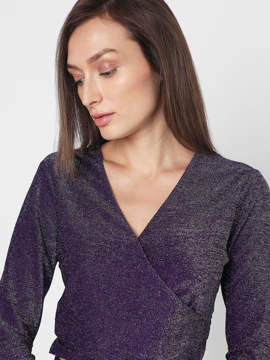 Purple Lurex Shimmer Wrap Top - Image 6