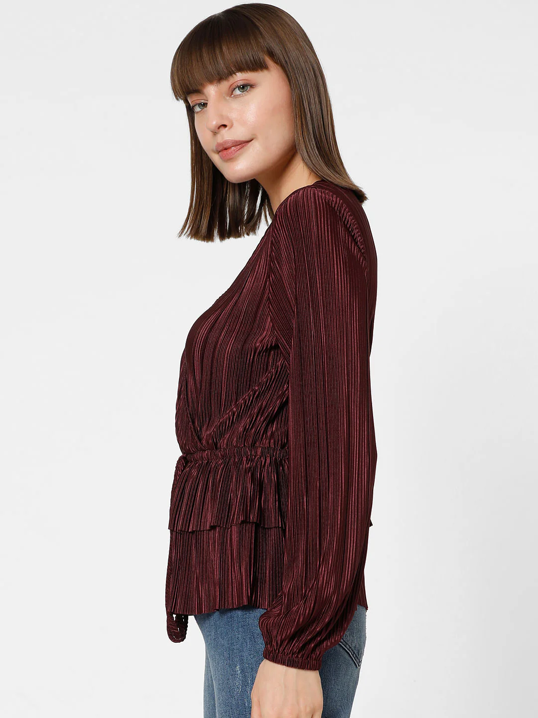 Wine Red Front Wrap Co-Ord Set Top - Image 3
