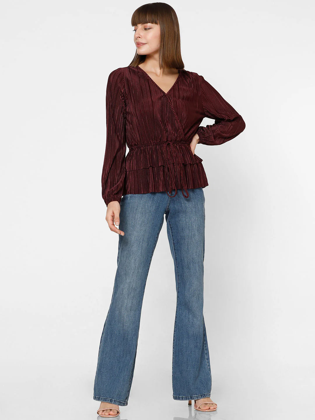 Wine Red Front Wrap Co-Ord Set Top - Image 5