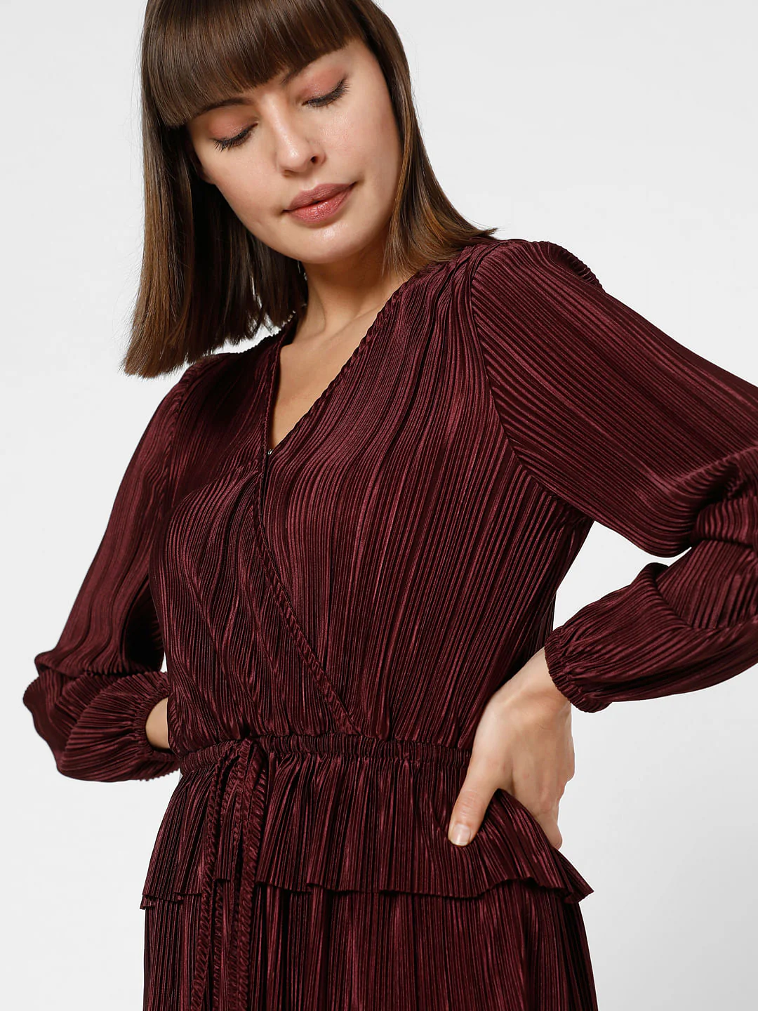 Wine Red Front Wrap Co-Ord Set Top - Image 6