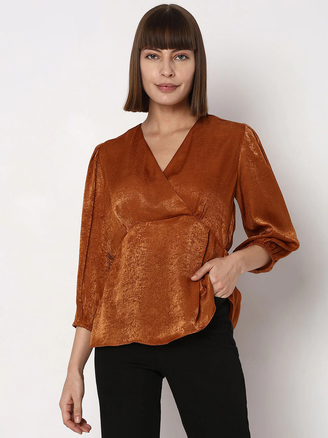 Copper Velvet Satin Wrap Top - Image 2