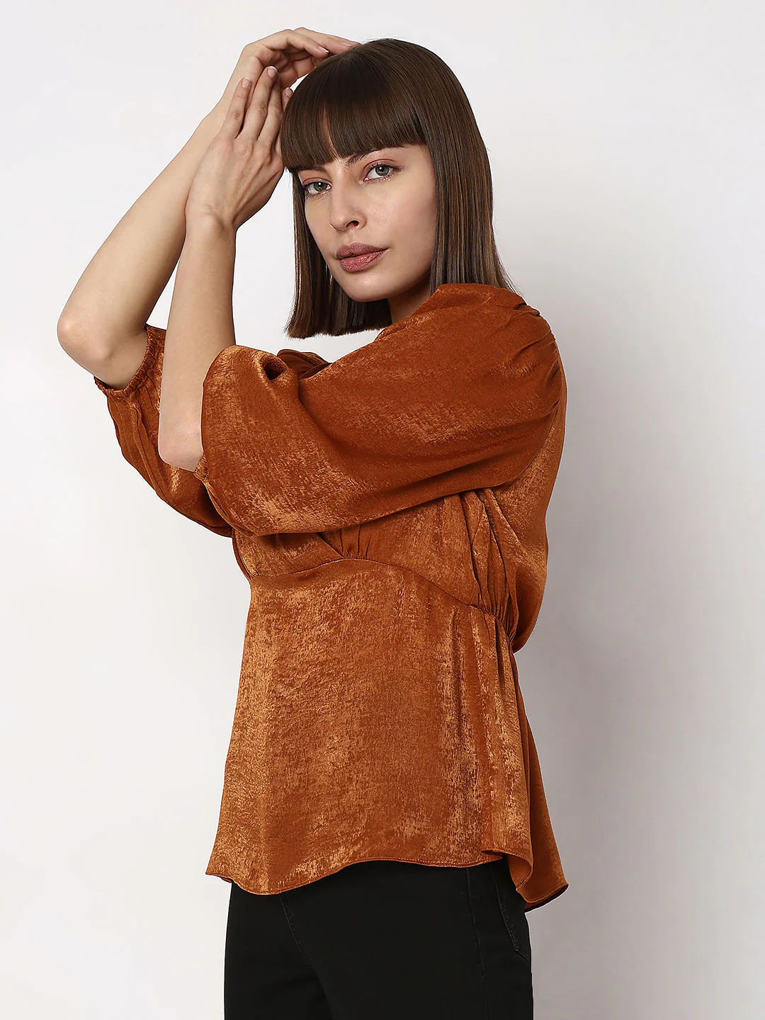Copper Velvet Satin Wrap Top - Image 3