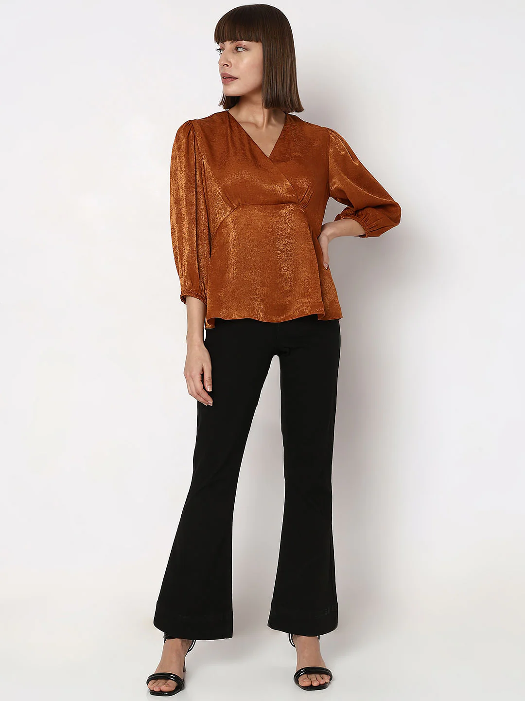 Copper Velvet Satin Wrap Top - Image 5
