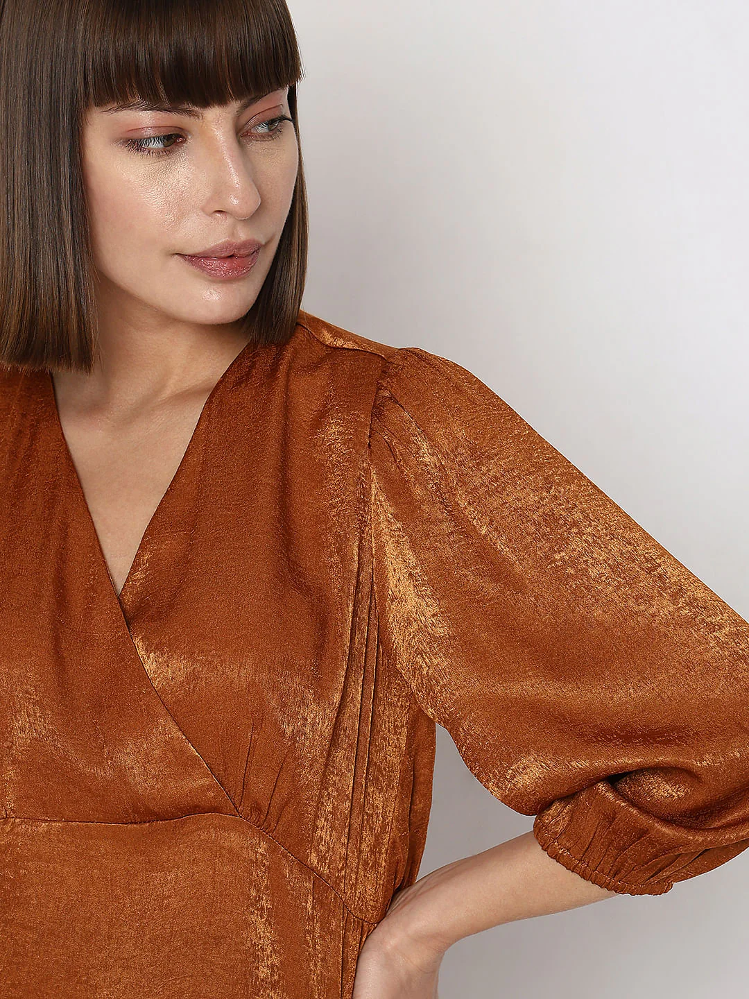 Copper Velvet Satin Wrap Top - Image 6