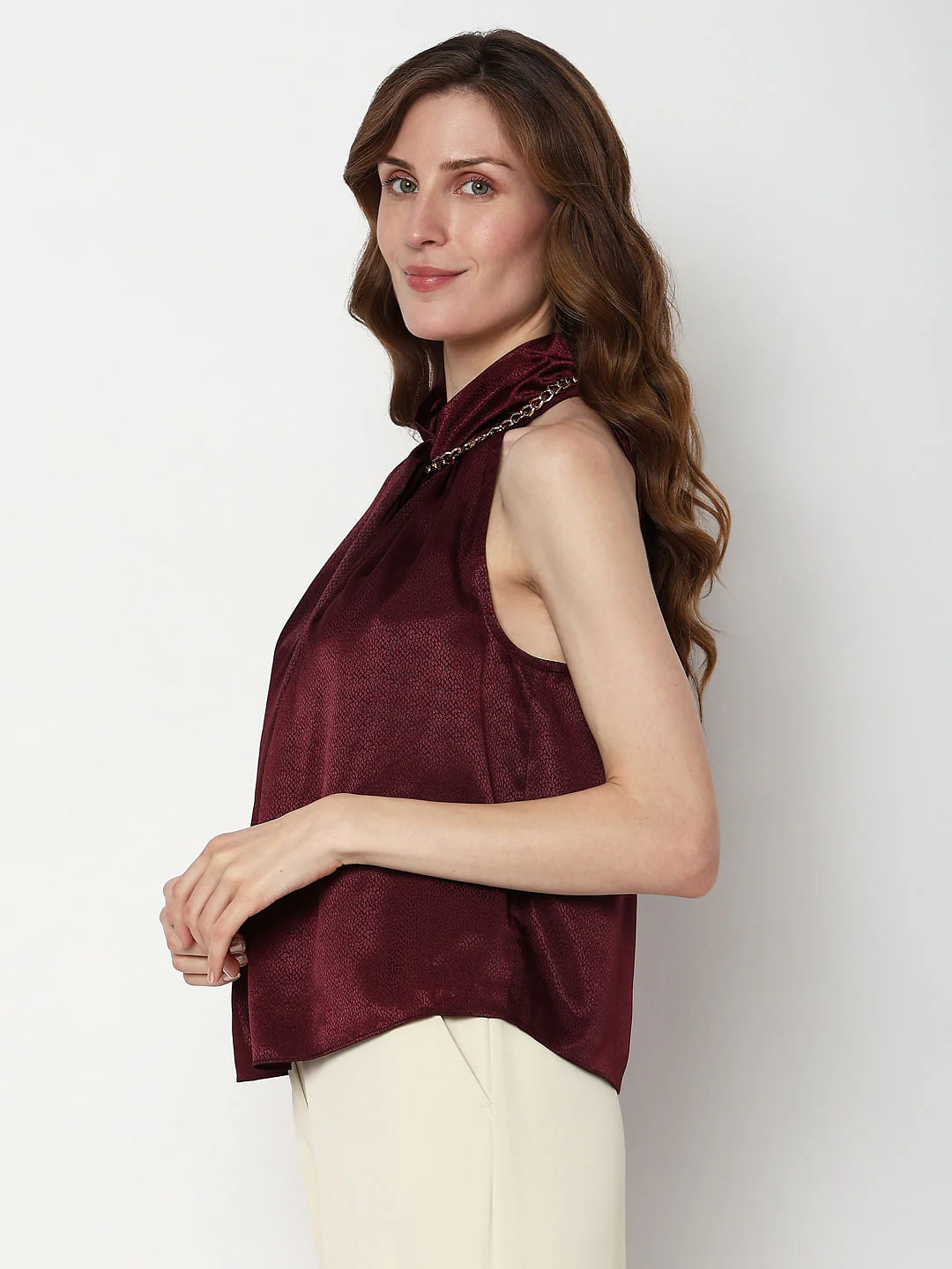 Maroon Satin Halter Neck Top - Image 3