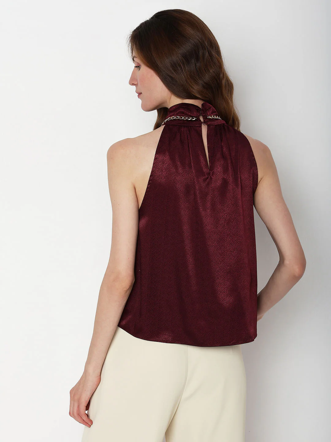 Maroon Satin Halter Neck Top - Image 4