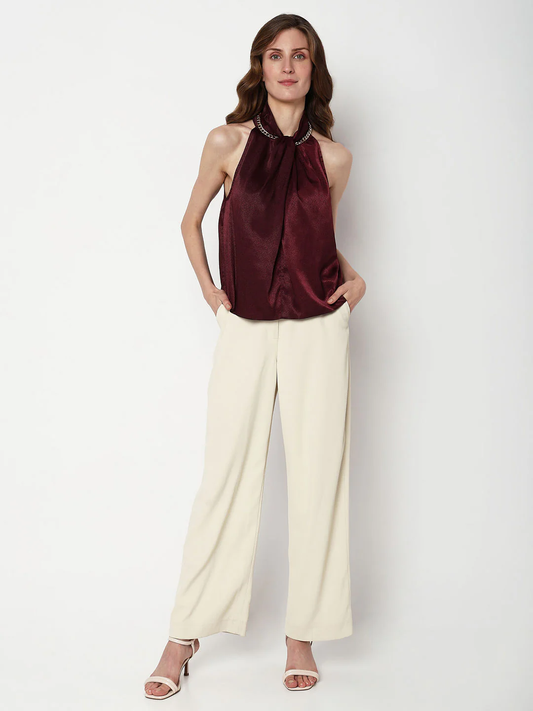 Maroon Satin Halter Neck Top - Image 5