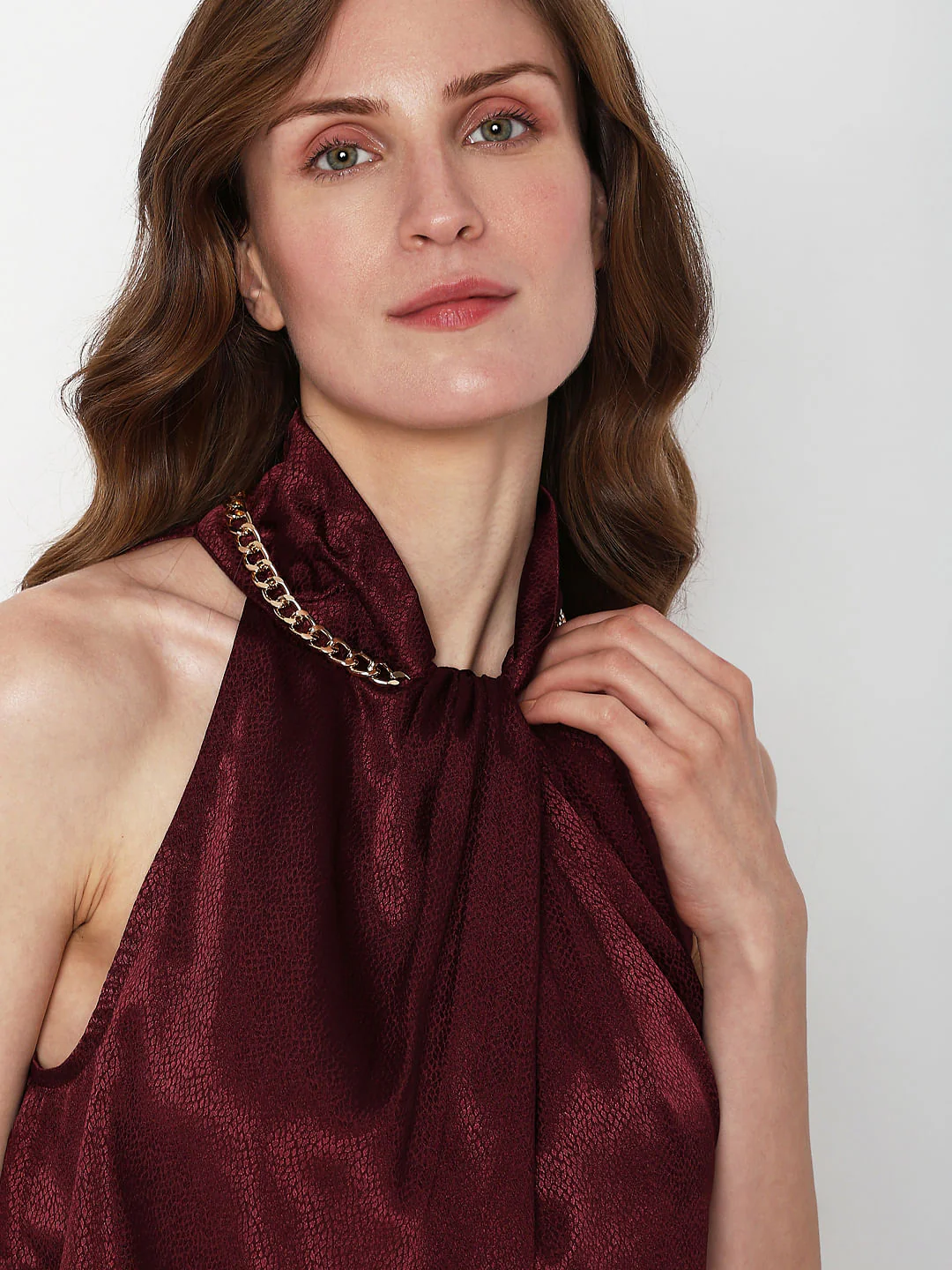 Maroon Satin Halter Neck Top - Image 6