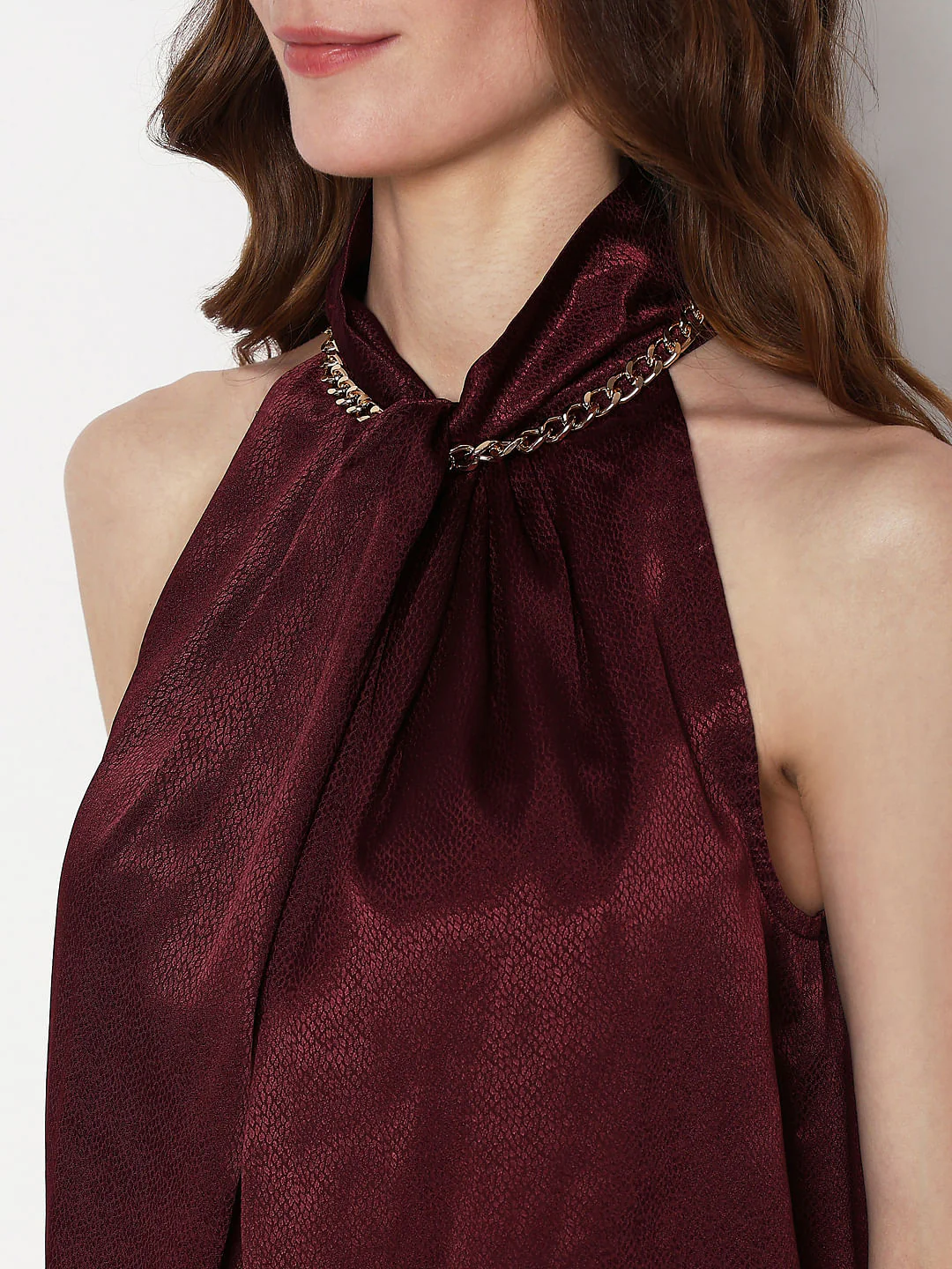 Maroon Satin Halter Neck Top - Image 8