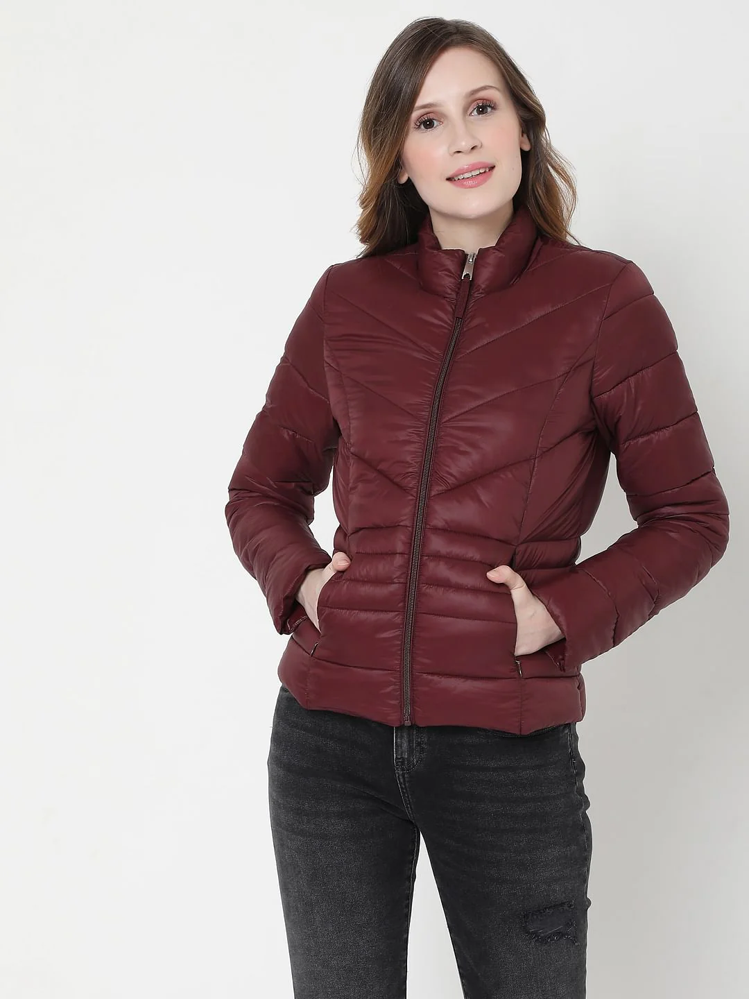 Maroon Puffer Winter Jacket - Image 2