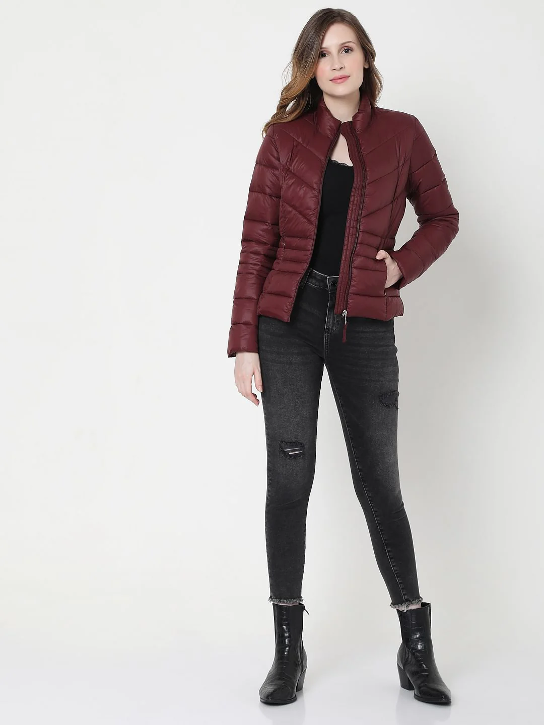 Maroon Puffer Winter Jacket - Image 5