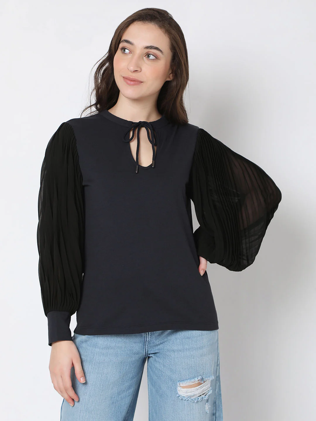 Black Puff Sleeves Top - Image 2