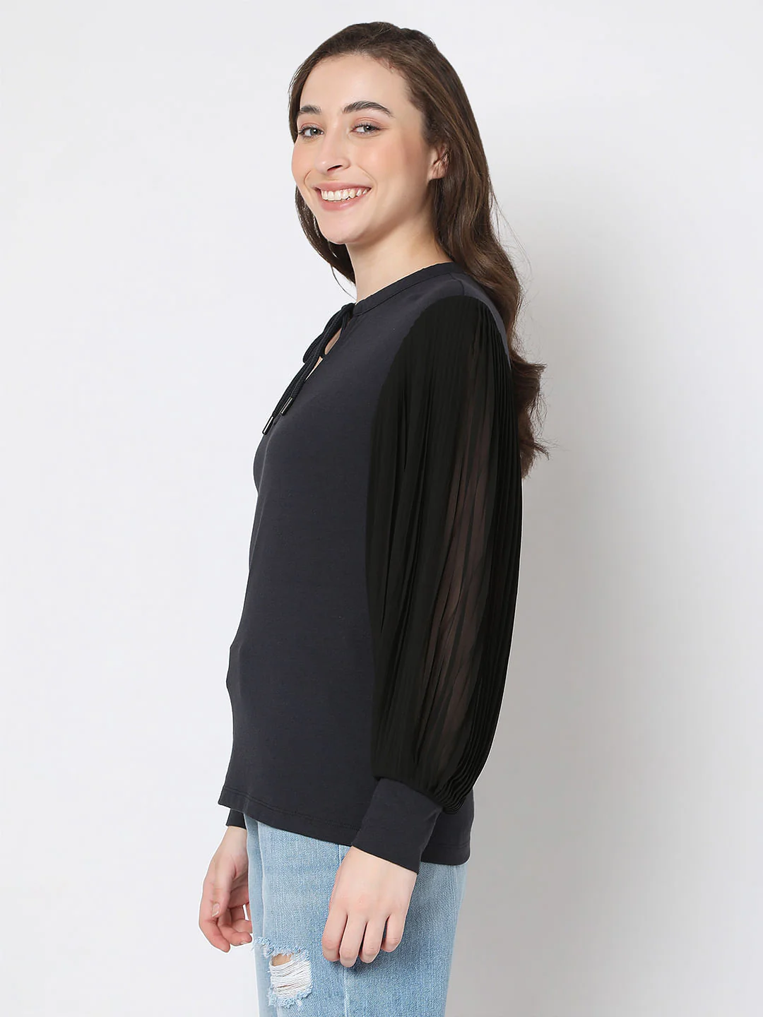 Black Puff Sleeves Top - Image 3