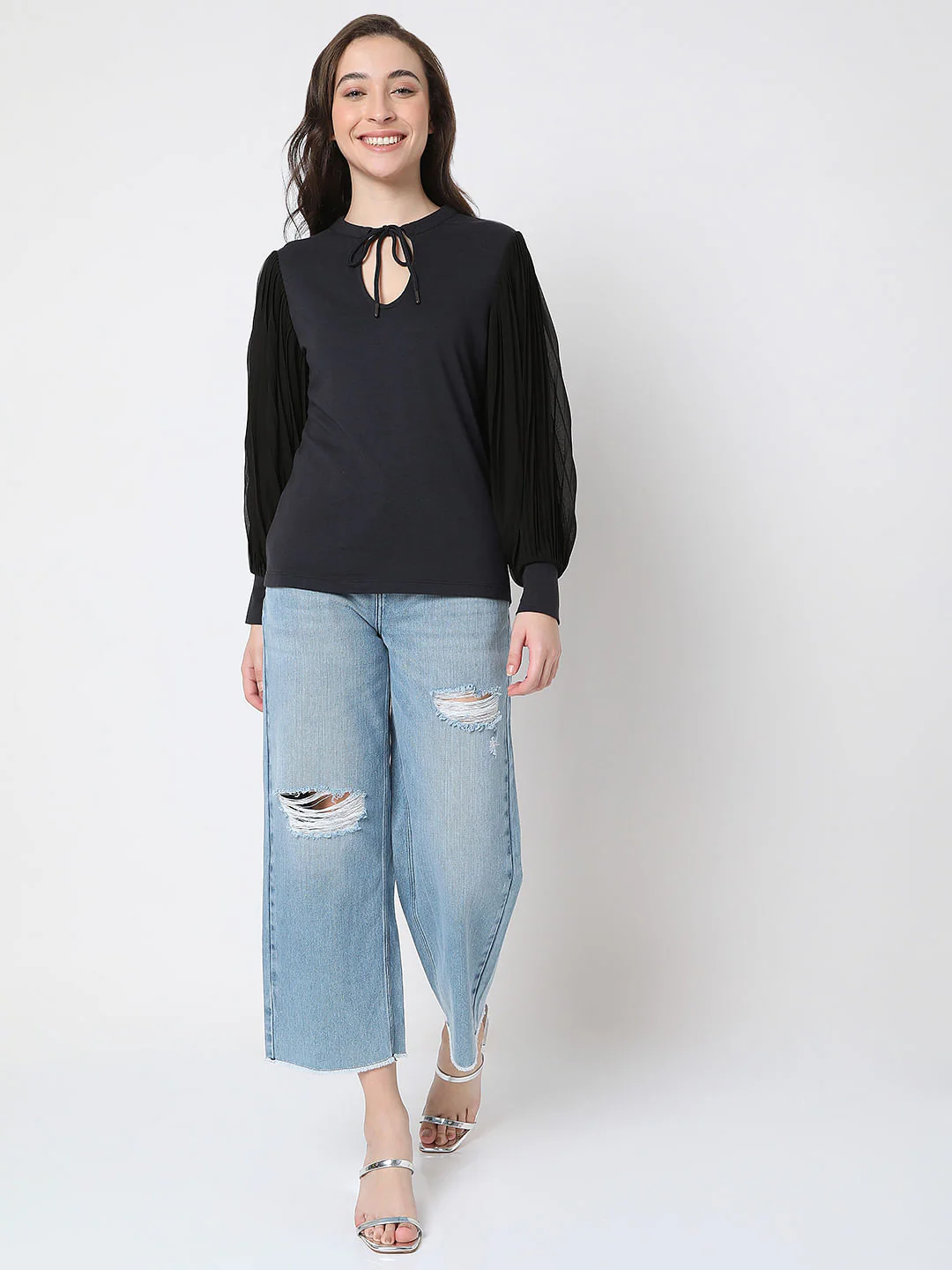 Black Puff Sleeves Top - Image 5