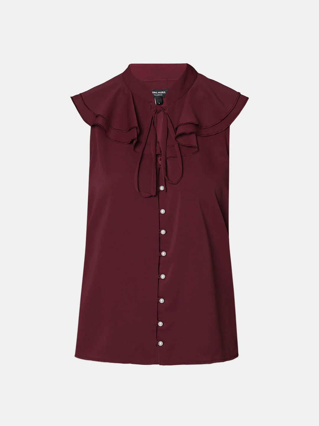 Maroon Sleeveless Ruffle Detail Top - Image 7