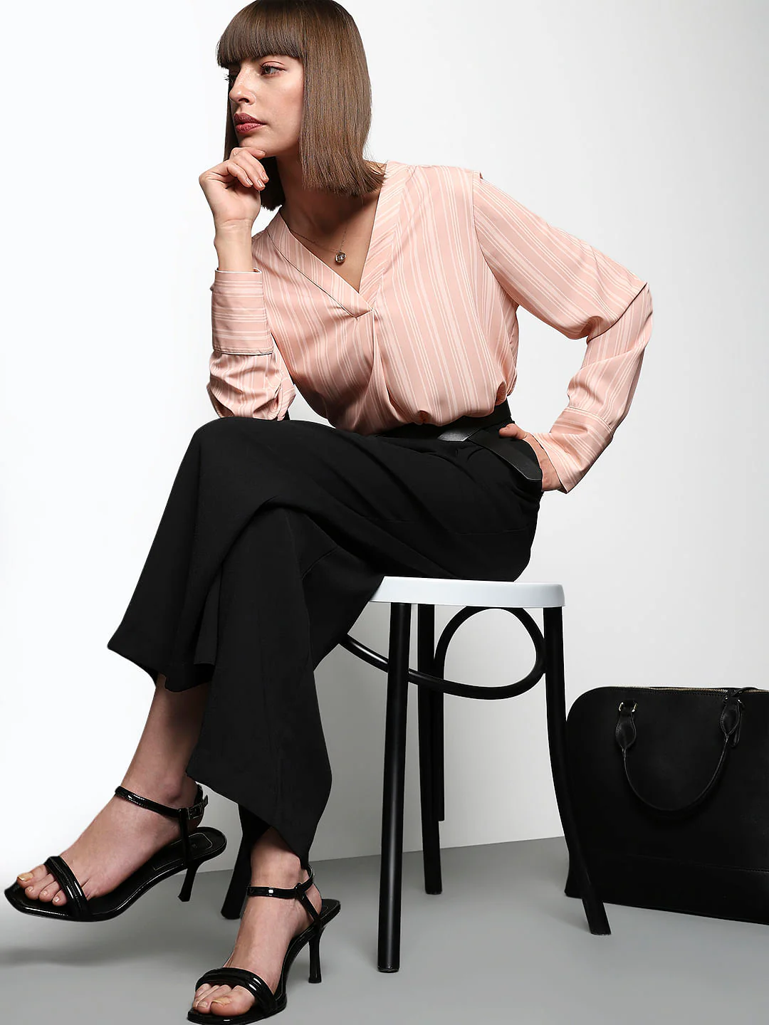 Pink Striped V-Neck Top