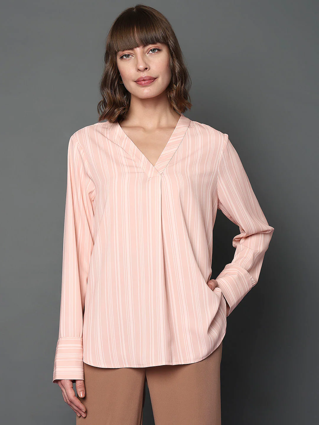 Pink Striped V-Neck Top - Image 2