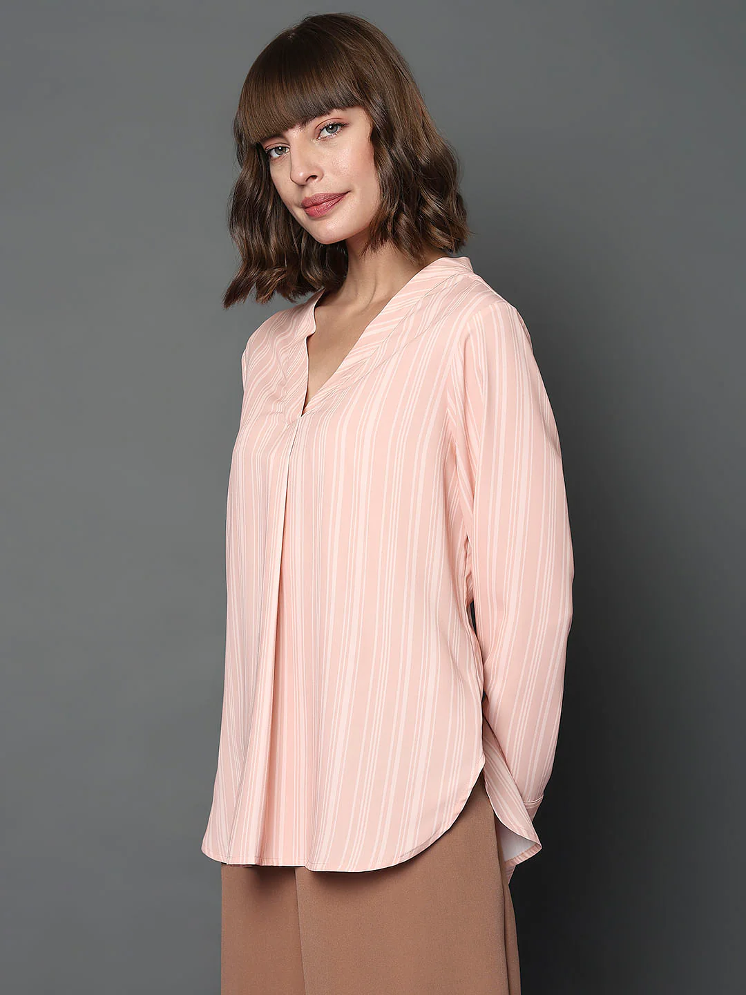 Pink Striped V-Neck Top - Image 3