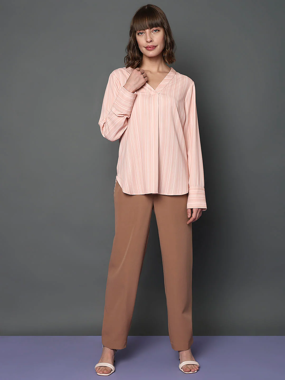 Pink Striped V-Neck Top - Image 5