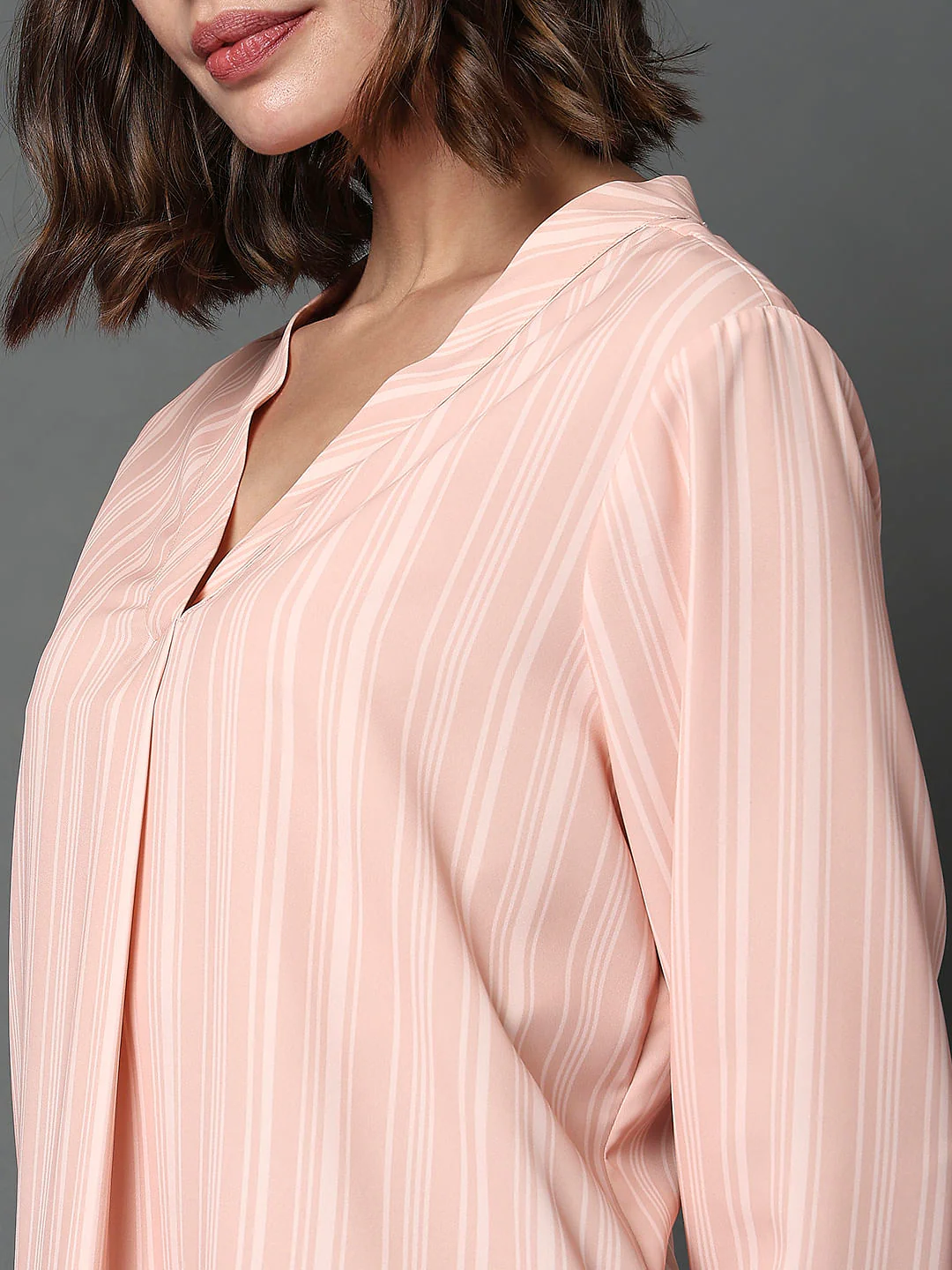 Pink Striped V-Neck Top - Image 6