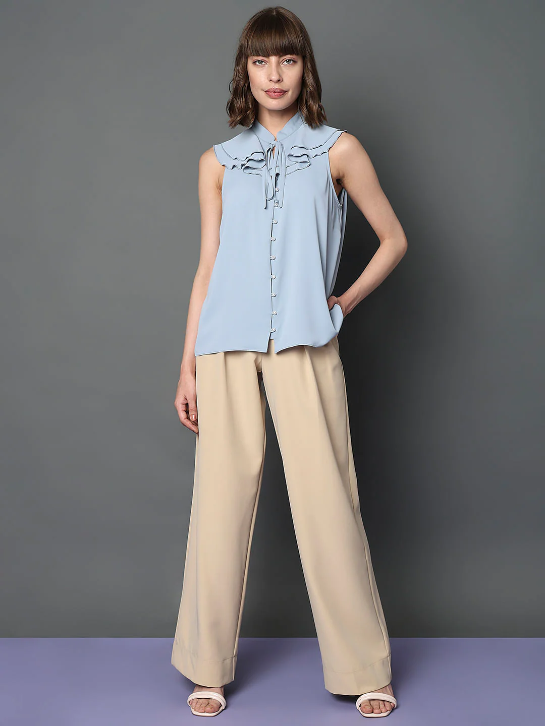 Light Blue Ruffle Neck Top - Image 5