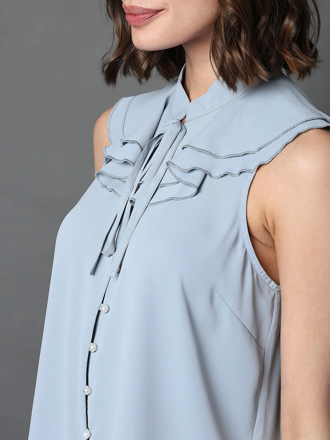 Light Blue Ruffle Neck Top - Image 8